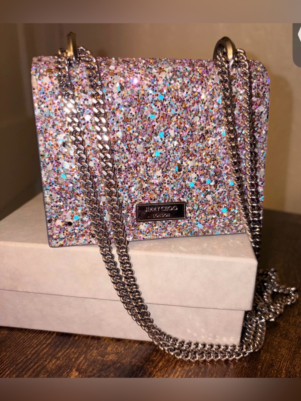 Jimmy Choo Multicolor Glitter Chain Crossbody Bag